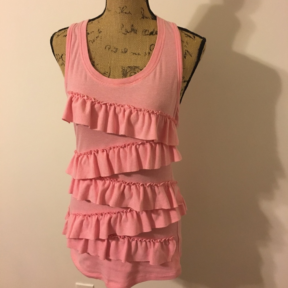 Pink and white ruffle tank top